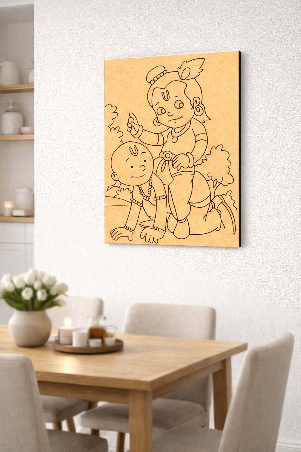 MDF DIY wall art with 2 children design in a dining room setting.