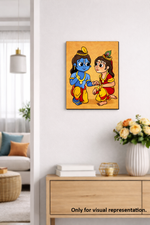 MDF DIY Canvas print of two animated characters holding hands on a wall in a living room.