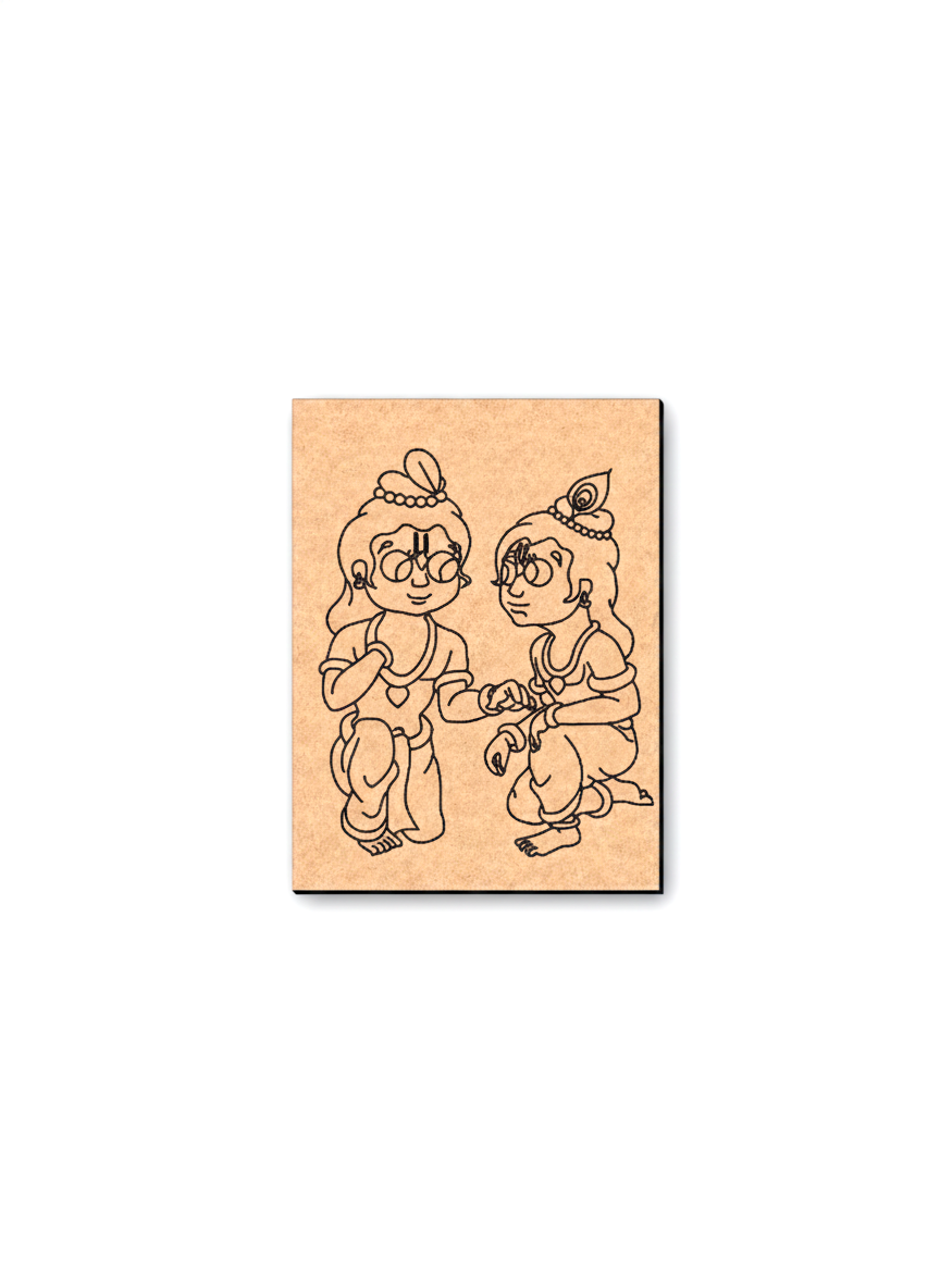 MDF DIY Wall art with illustrations of two characters on a white background