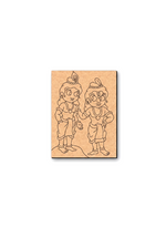 MDF DIY wall art  with engraved illustration of two characters on a white background