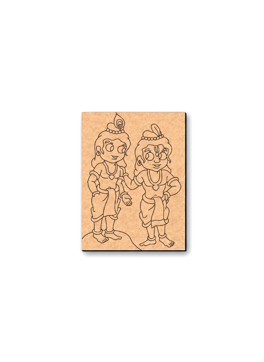 MDF DIY wall art  with engraved illustration of two characters on a white background