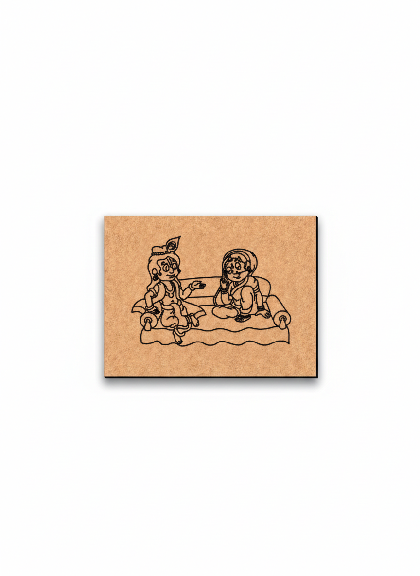 MDF DIY wall art  with a black illustration of two people in winter clothing on a white background