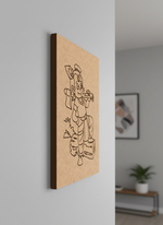 MDF DIY  wall art with a engraved design of a character on a plain wall.