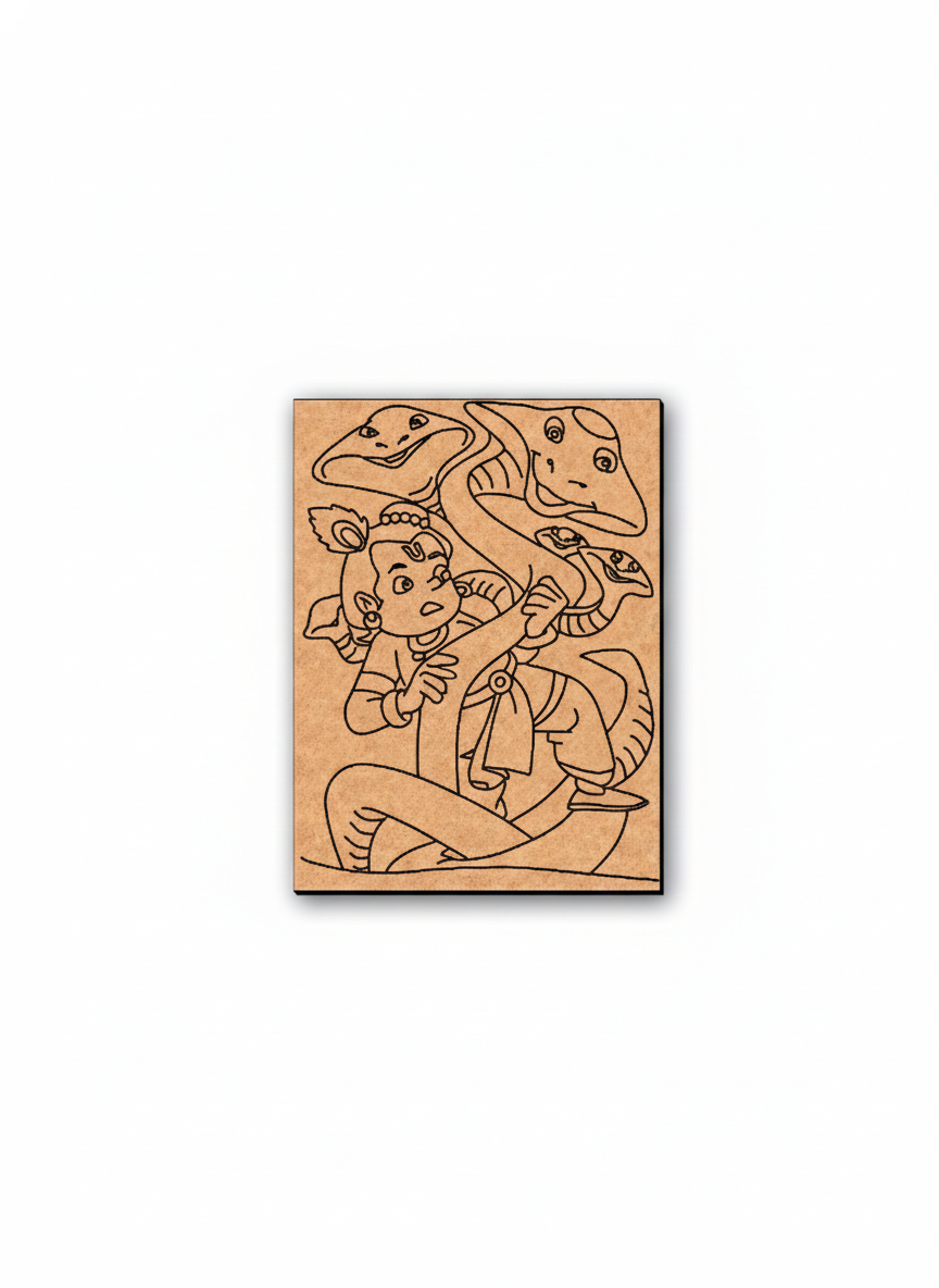 MDF DIY wall art  with a design of a krishna and a snake on a white background