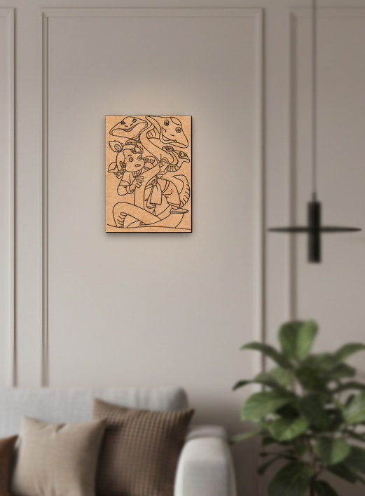MDF DIY  wall art with abstract design on a neutral wall in a living room.