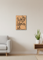 MDF DIY  wall art of two cartoon characters in a living room setting.