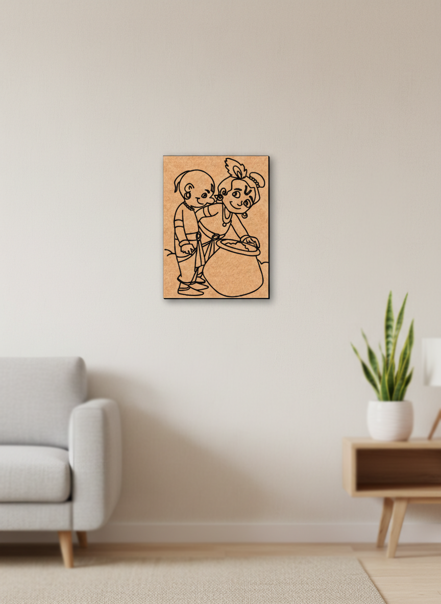 MDF DIY  wall art of two cartoon characters in a living room setting.