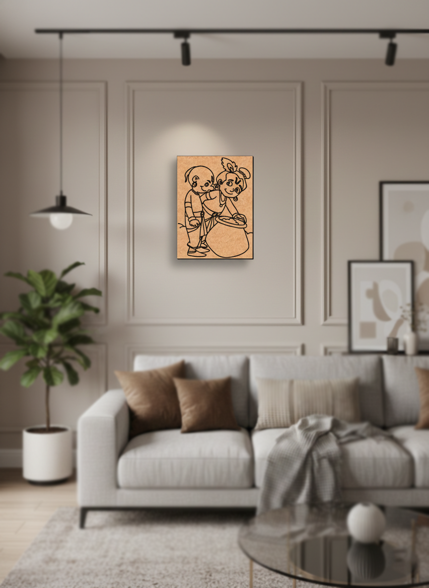 Living room with a gray sofa, decorative pillows, and a MDF DIY wall art piece.