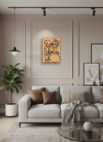 Living room with a gray sofa, decorative pillows, and a MDF DIY wall art piece.