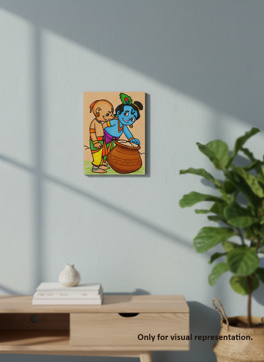 MDF DIY  wall art with cartoon characters on a light gray wall.