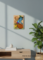 MDF DIY  wall art with cartoon characters on a light gray wall.