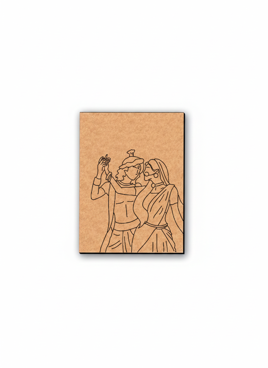 MDF DIY wall art  with a line drawing of two people on a white background