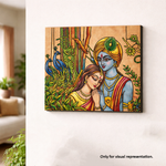 Decorative MDF DIY  wall art of a couple in traditional attire with peacocks, on a light-colored wall.