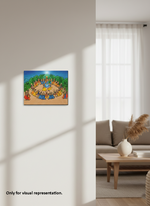 MDF DIY Colorful painting of a group of people on a wall in a living room.