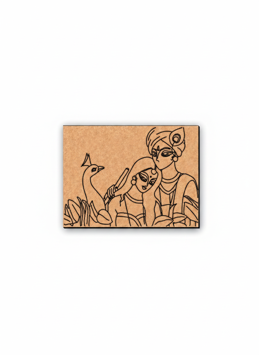MDF DIY radha krishna  wall art with white background.