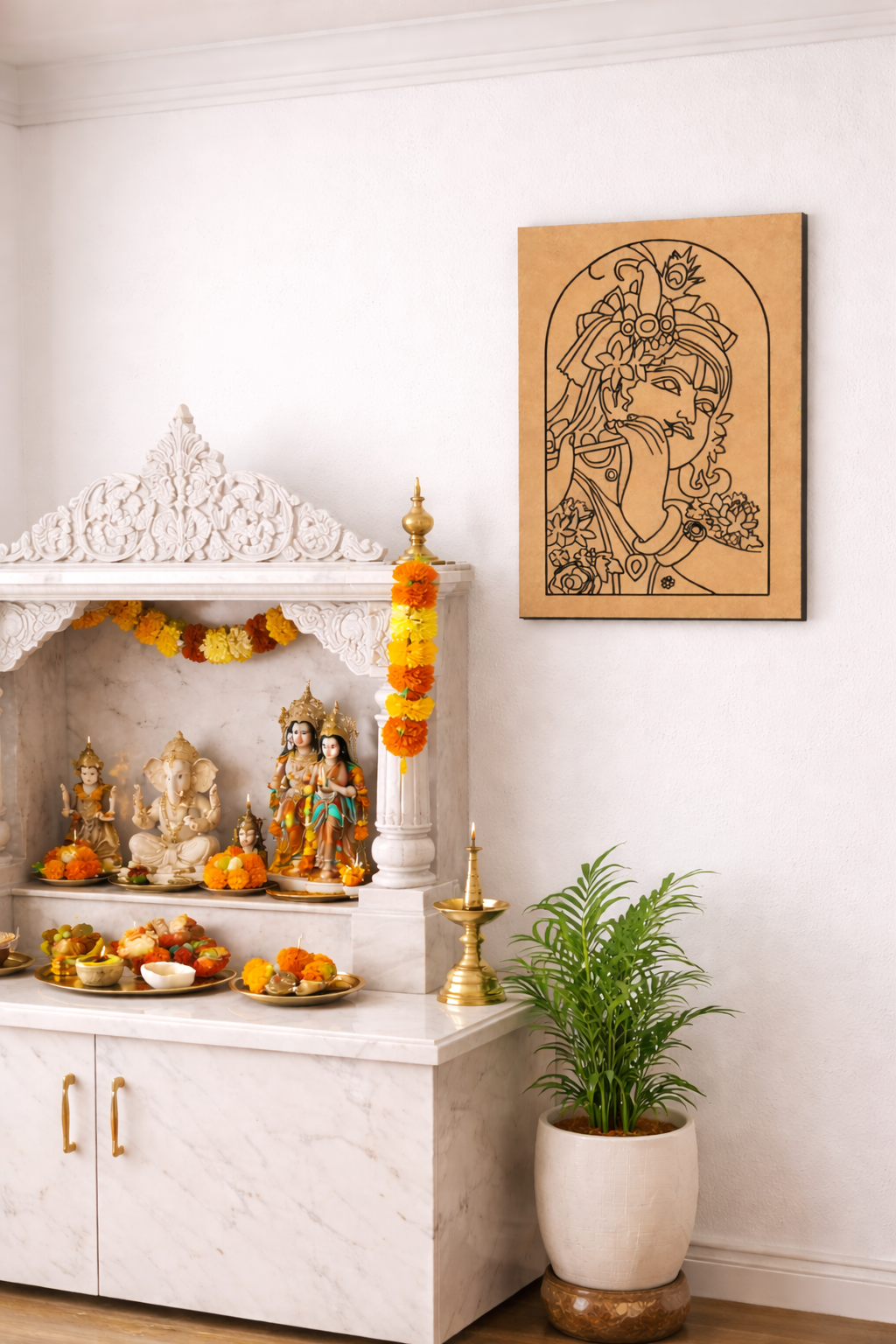 Decorative MDF DIY wall art and offerings in a home setting, featuring a wall art piece.