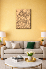 MDF DIY wall art on yellow wall.