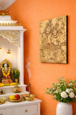 MDF DIY wall art on orange side wall.