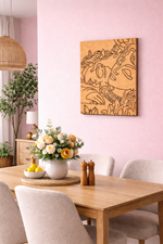 MDF DIY wall art on pink wall.