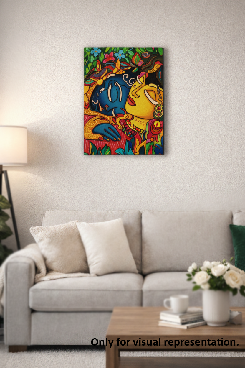  MDF DIY Colorful abstract painting on a wall above a sofa in a living room.