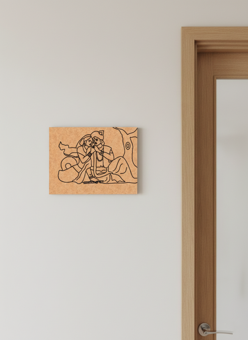  MDF DIY wall art with a laser-cut design of a person sitting on a rock, mounted on a wall.