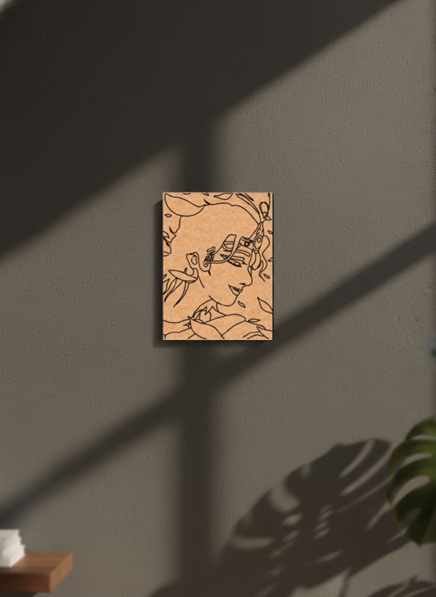  MDF DIY  wall art with a minimalist design on a gray wall.