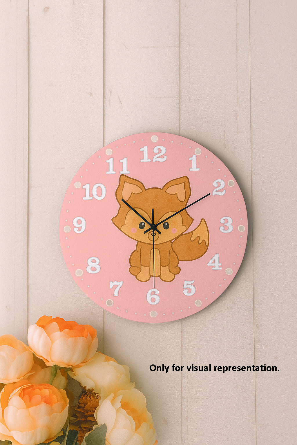 DIY cute fox wall clock with pastel pink background for kids