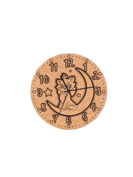 Raw MDF DIY cat on moon wall clock base for painting activity