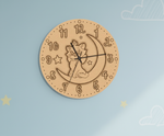 MDF DIY  clock with cat design on a light blue background