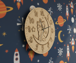 MDF DIY  wall clock with cat design on a space-themed background