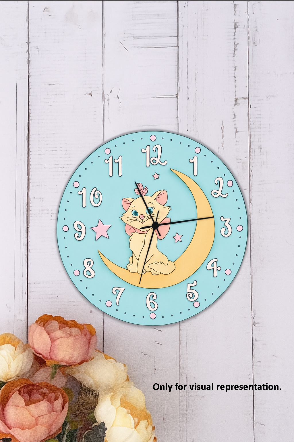 DIY cat on moon wall clock with stars design for kids
