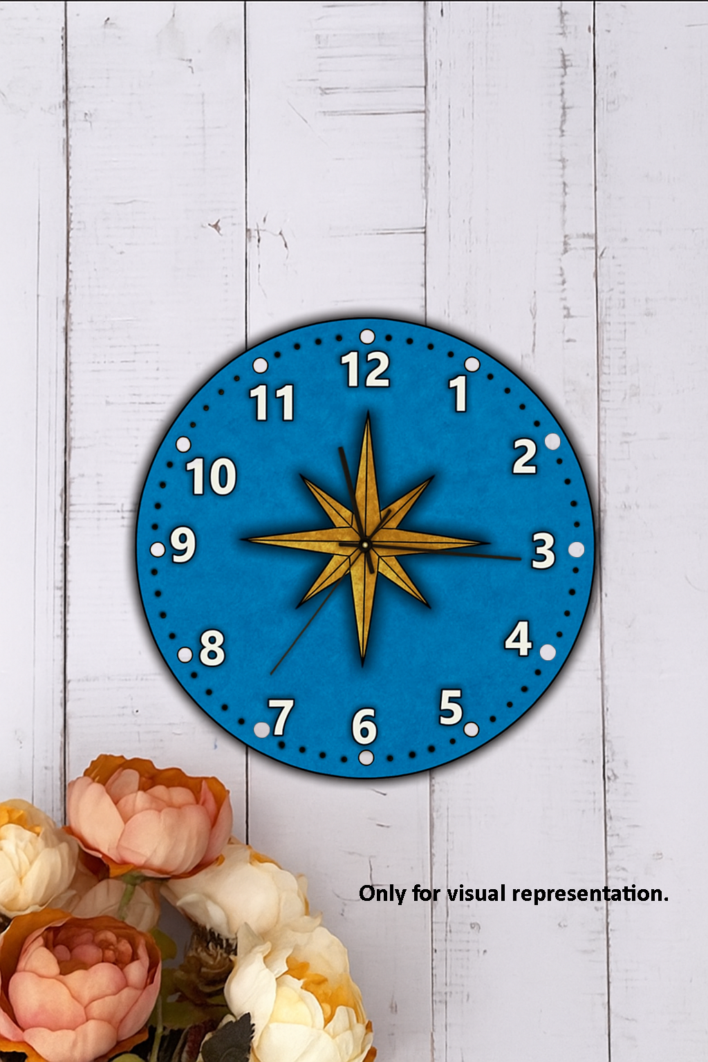DIY compass star wall clock with blue background for kids