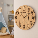 MDF DIY  wall clock with bear design in a child's room