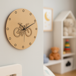 MDF DIY  wall clock with bicycle design in a child's room