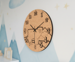 MDF DIY  wall clock with bear design on a light blue background