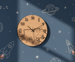 MDF DIY  clock with bear design on a space-themed background