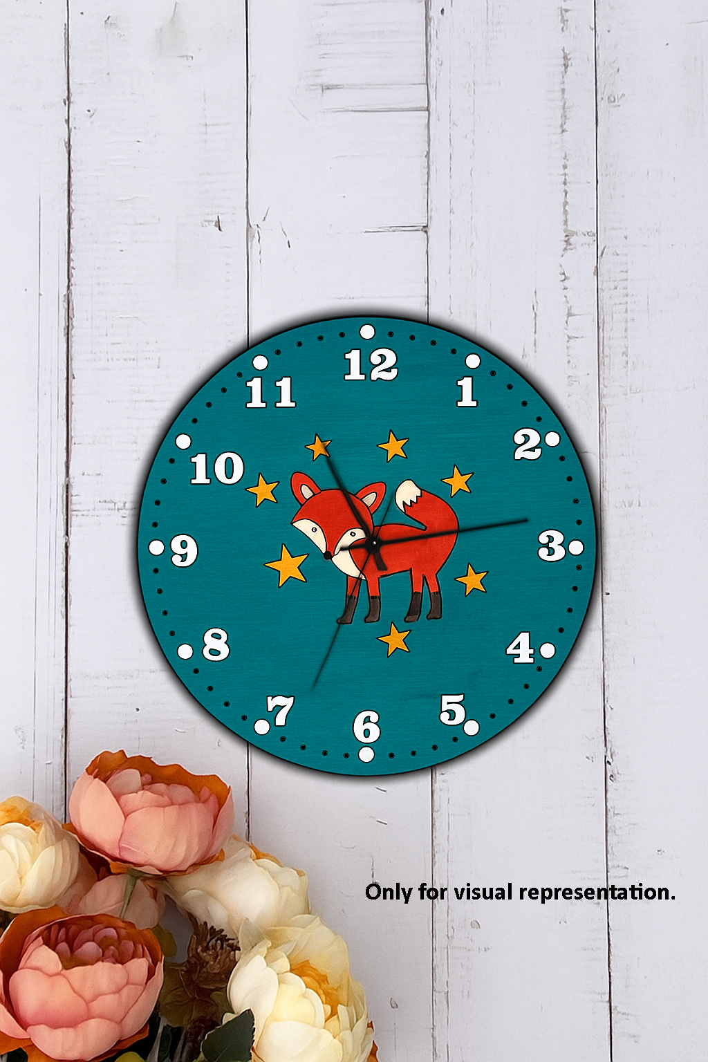 DIY fox wall clock with teal green background for kids