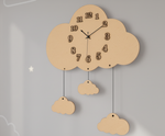 MDF DIY cloud-shaped clock with pendulum on a gray background