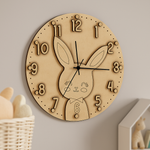 MDF DIY wall clock with rabbit design on a neutral background