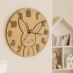 MDF DIY wall clock with rabbit design on a light background