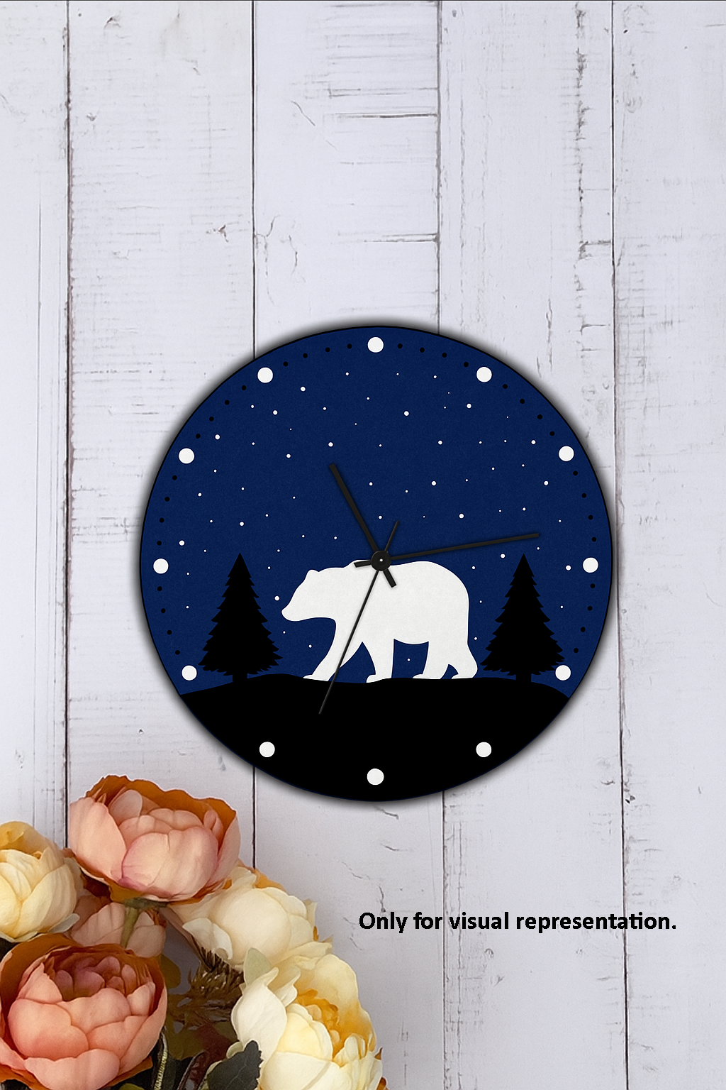 DIY polar bear wall clock with starry night design for kids
