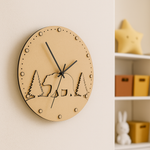 MDF DIY wall clock with bear design on a beige wall