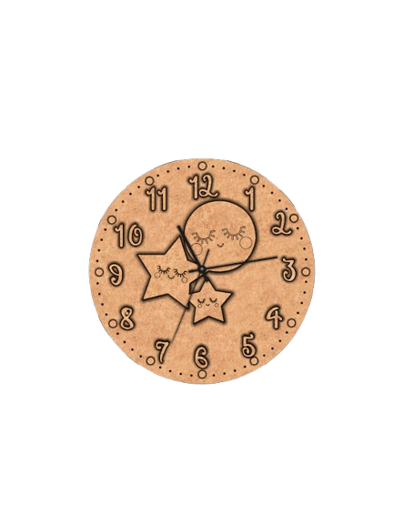 Raw MDF DIY moon and stars clock base for painting activity