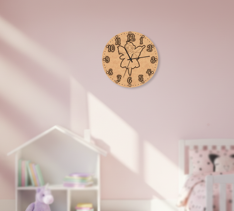 MDF DIY wall clock with butterfly design on a pink wall