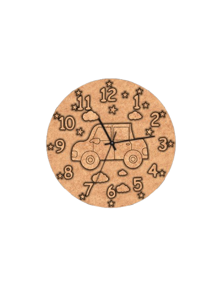 MDF engraved car design wall clock for children’s room décor