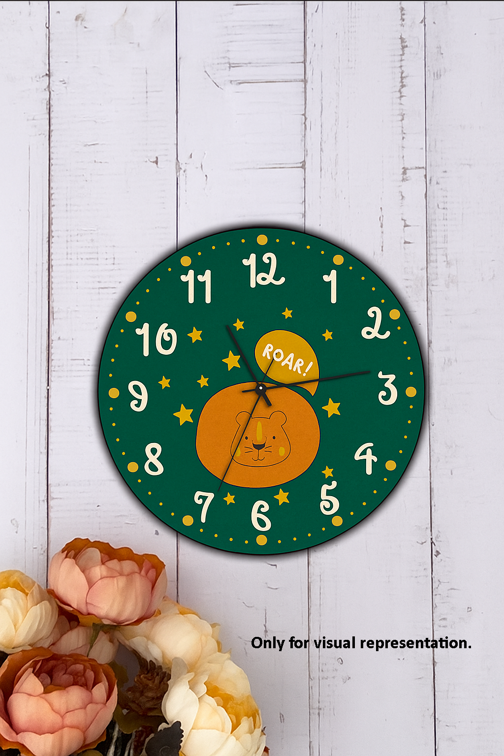 Colorful Lion Design Kids Wall Clock with Roar text for children’s room