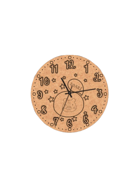 MDF engraved lion cartoon wall clock for nursery décor