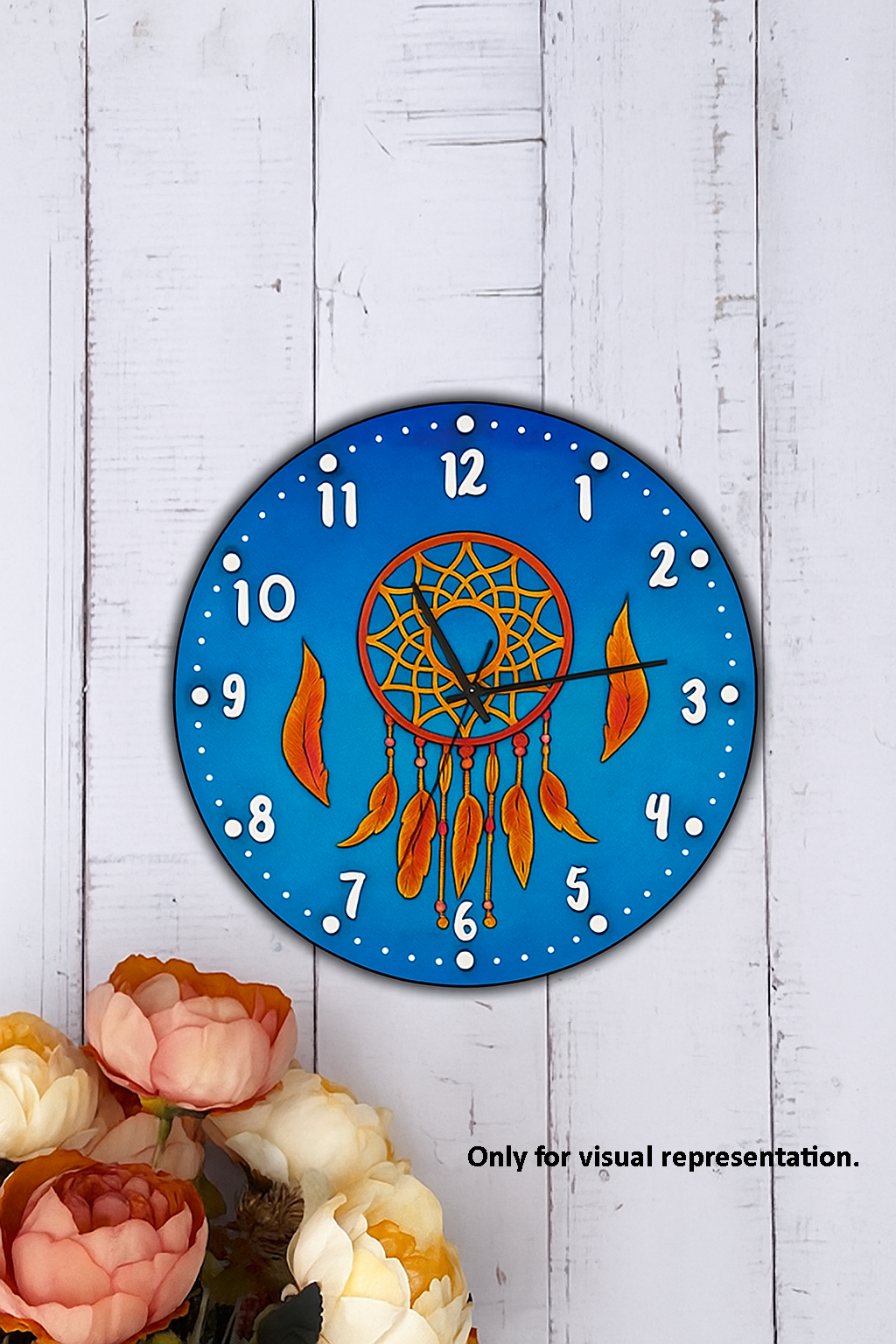 Blue Dreamcatcher Design MDF Wall Clock with feathers