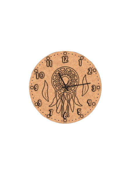Engraved dreamcatcher feather MDF wall clock for kids and home décor