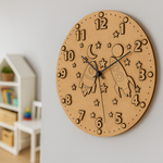 MDF DIY wall clock with rocket and star design on a light gray wall.
